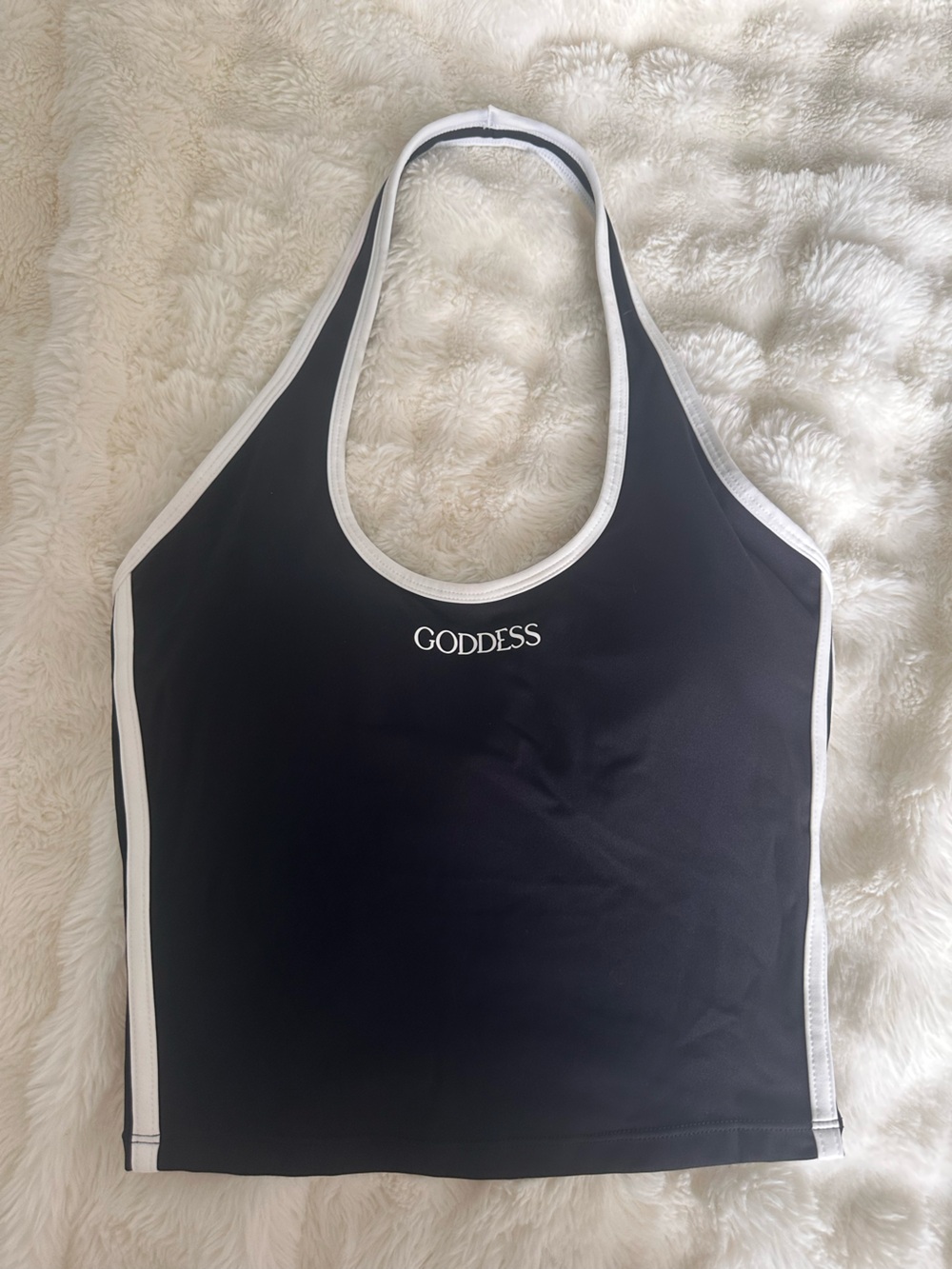 Goddess Black Halter Sports Bra Top with White Trim